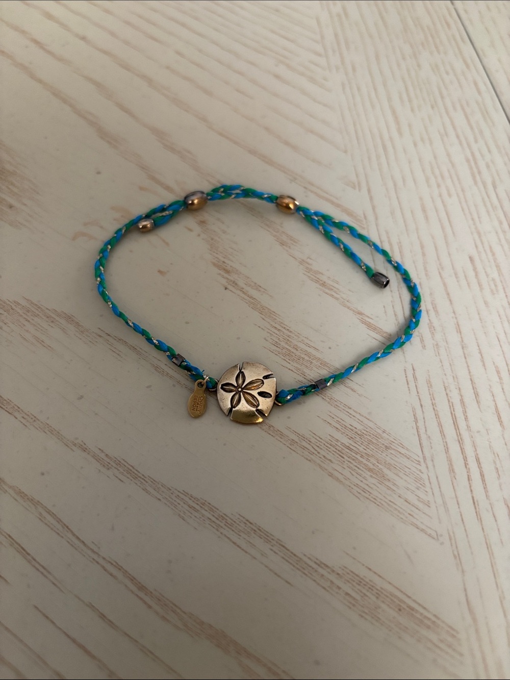 Alex and Ani Blue and Green Silk Braided Sand Dollar Bracelet